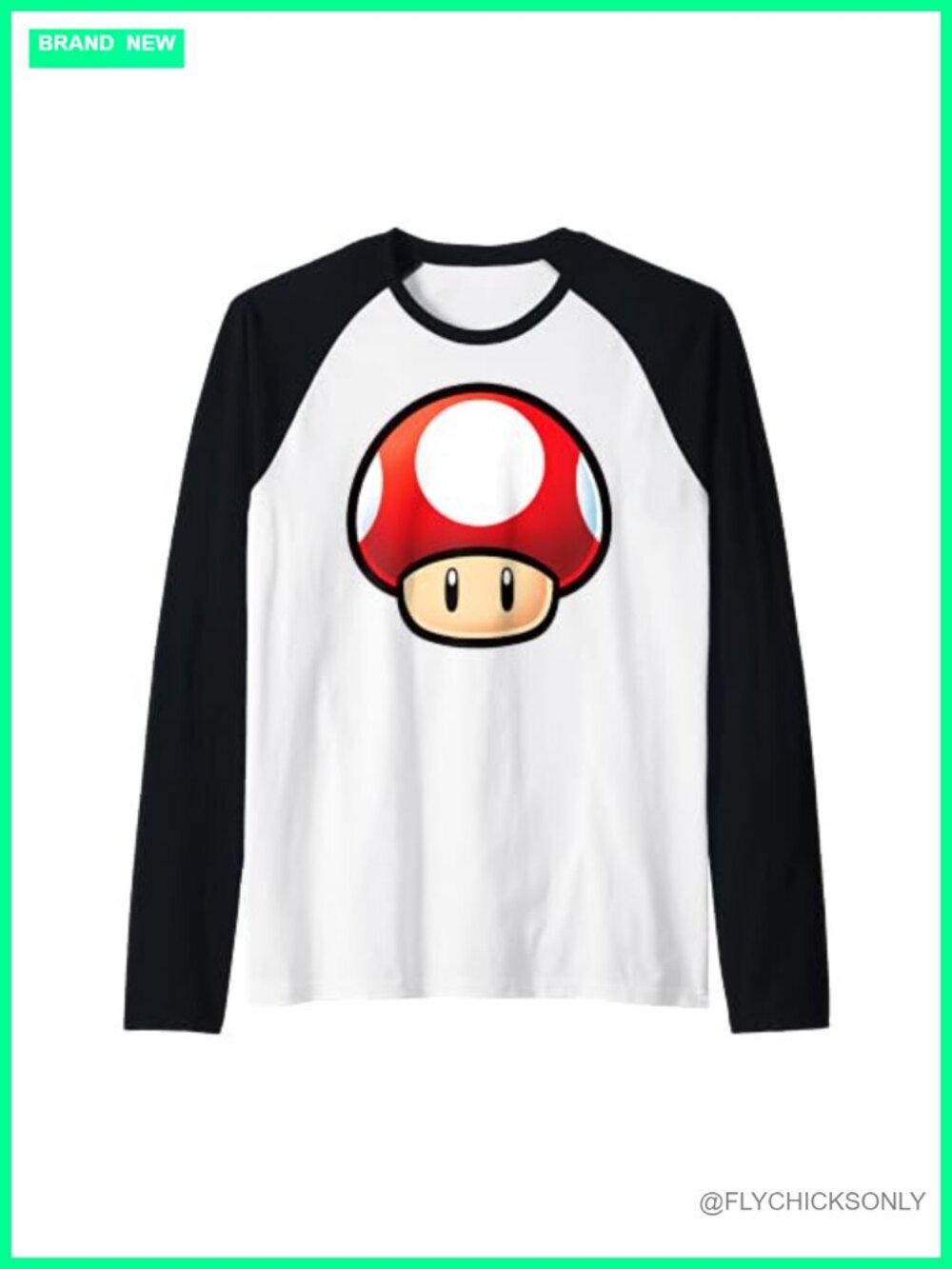 Super Mario Red Mushroom Big Face Raglan Baseball Tee
